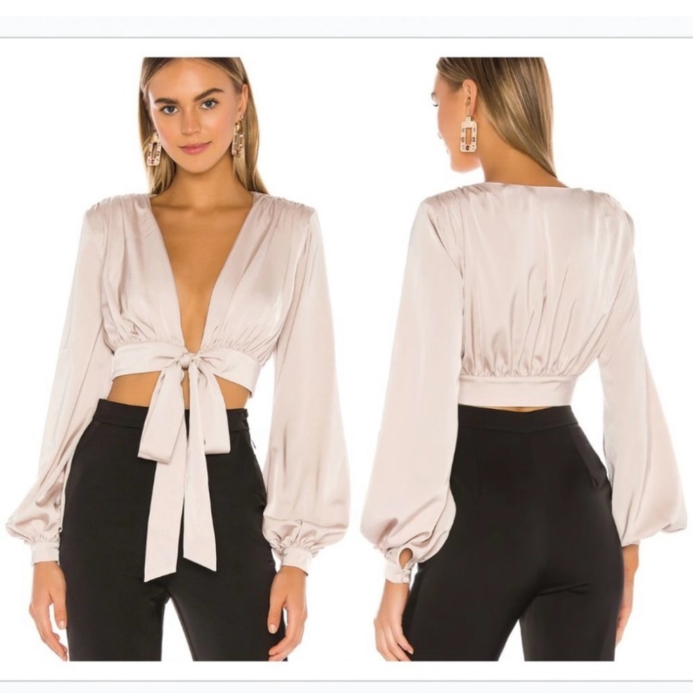 NBD X REVOLVE champagne long sleeve tie-front Imogen top Size XL